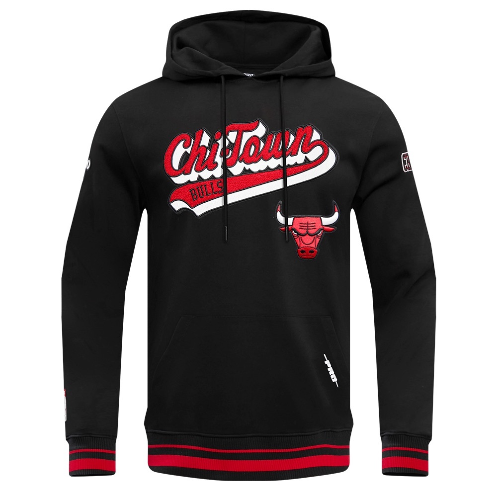 PRO STANDARD NBA CHICAGO BULLS SCRIPT TAIL MEN'S RIB FLEECE PULLOVER HOODIE LRG